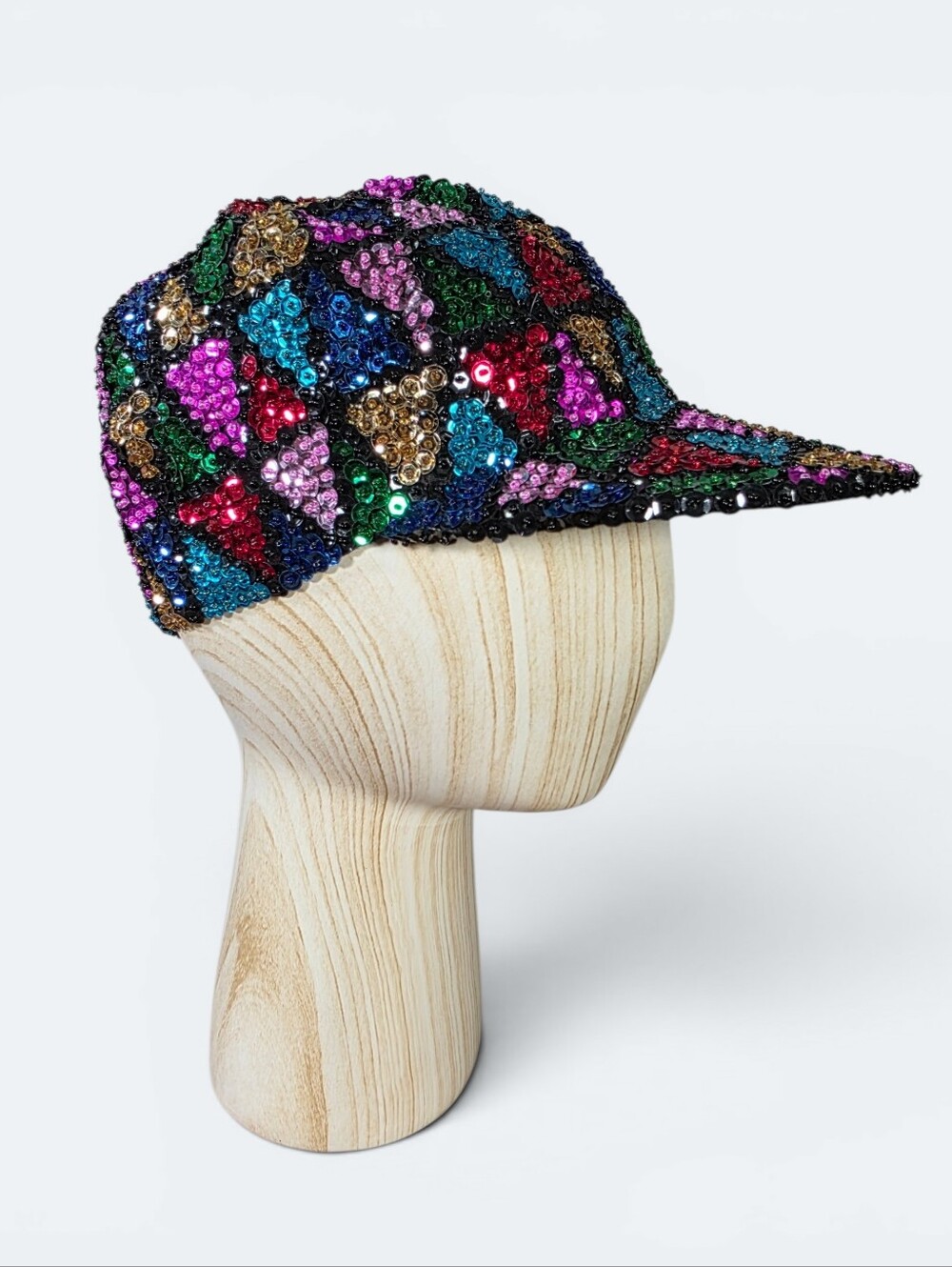 90s Style Multicolor Sequin Baseball Cap • Mosaic Stained Glass Design Women's